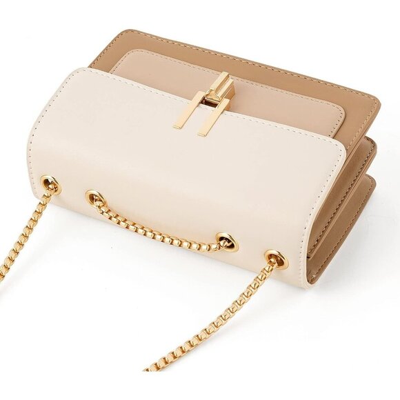 Women Beige Imported Faux Leather Twist Lock Crossbody Designer Handbags - Picture 3 of 9